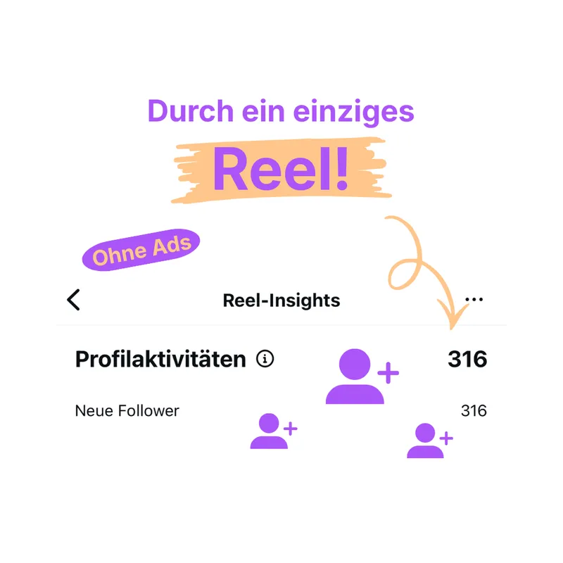 Instagram Reel-Insights: 316 Profilaktivitäten und 316 neue Follower durch ein einziges Reel, ohne Werbeanzeigen